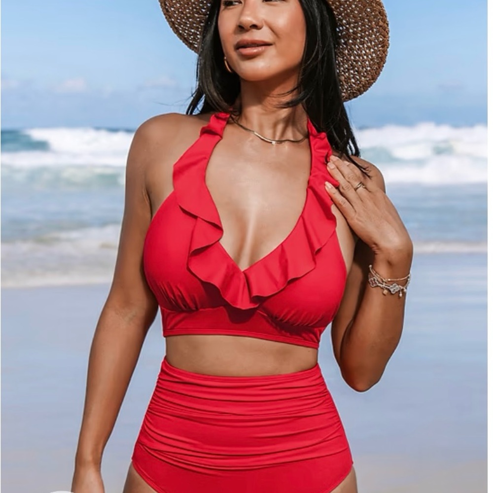 NWT Red Ruffled Bikini Set